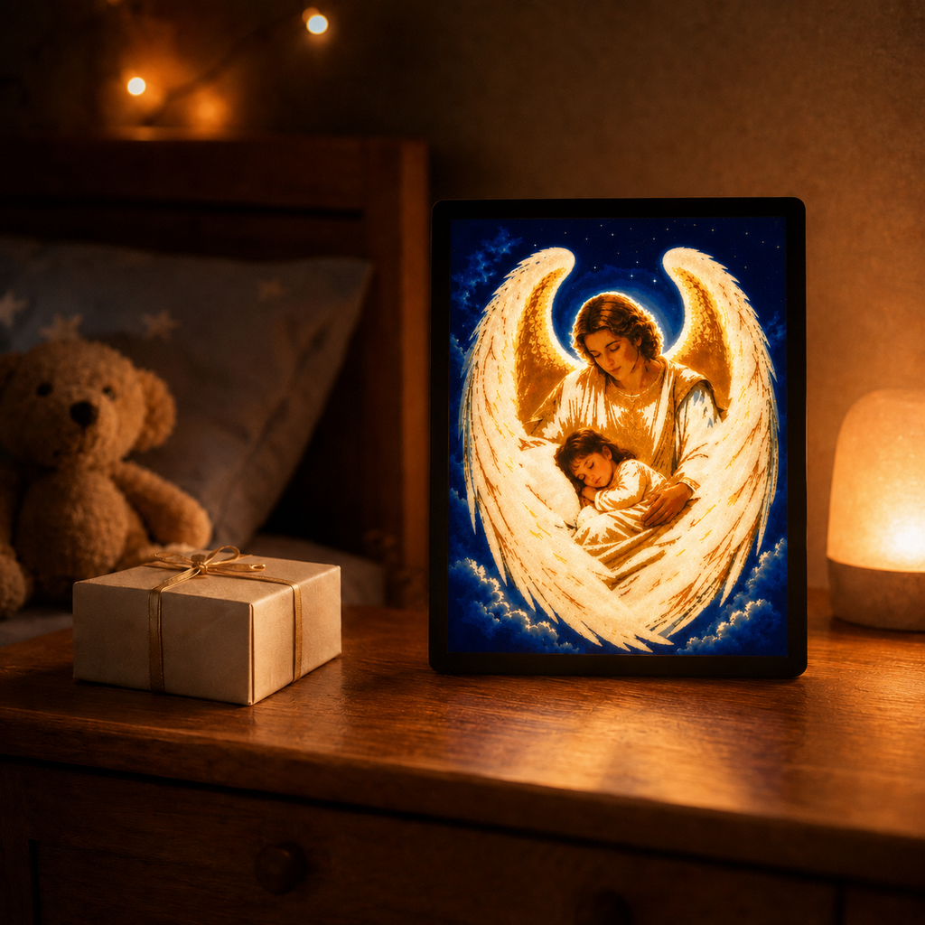 Duerme sin miedo — Lámpara del Ángel de la Guarda para Niña