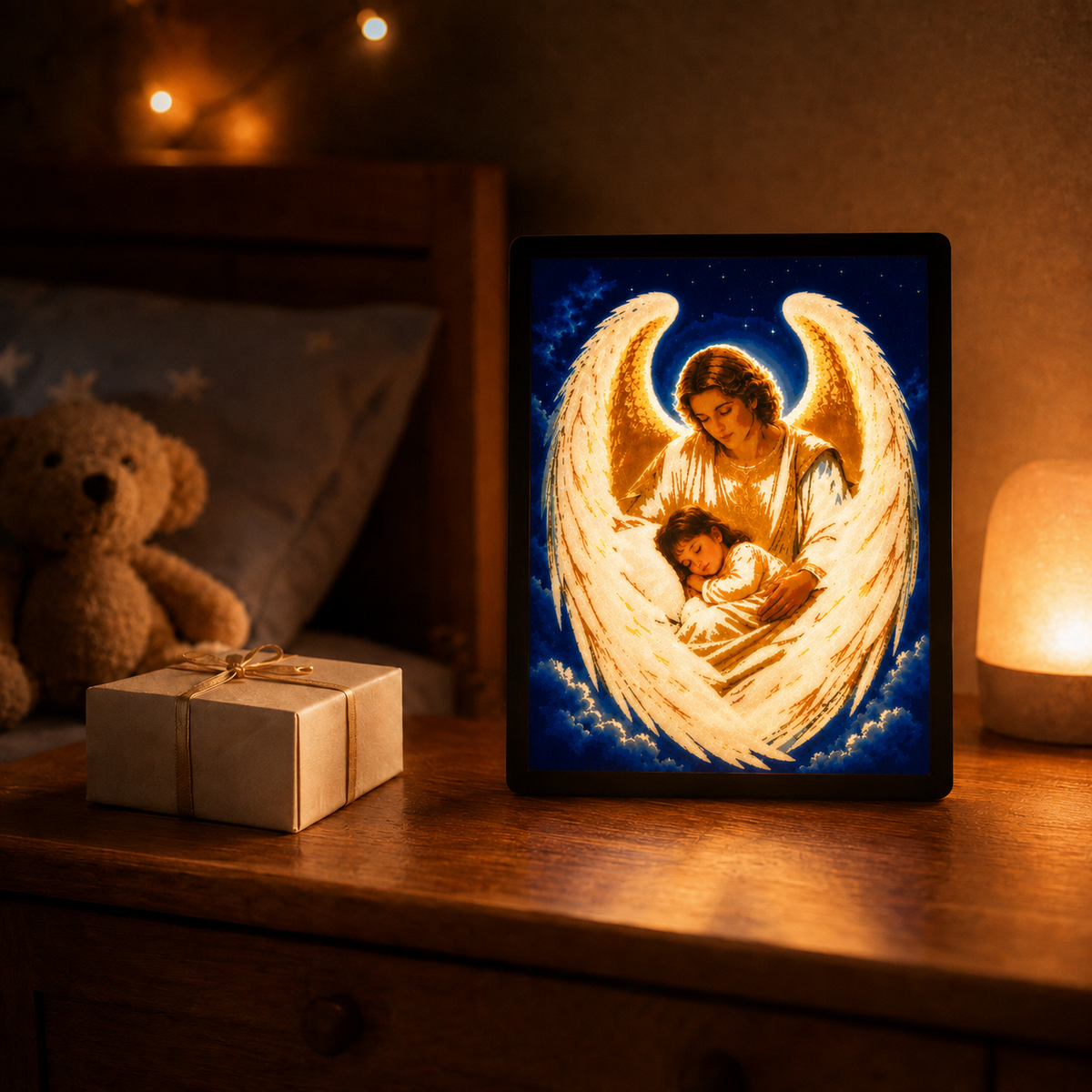 Duerme sin miedo — Lámpara del Ángel de la Guarda para Niña