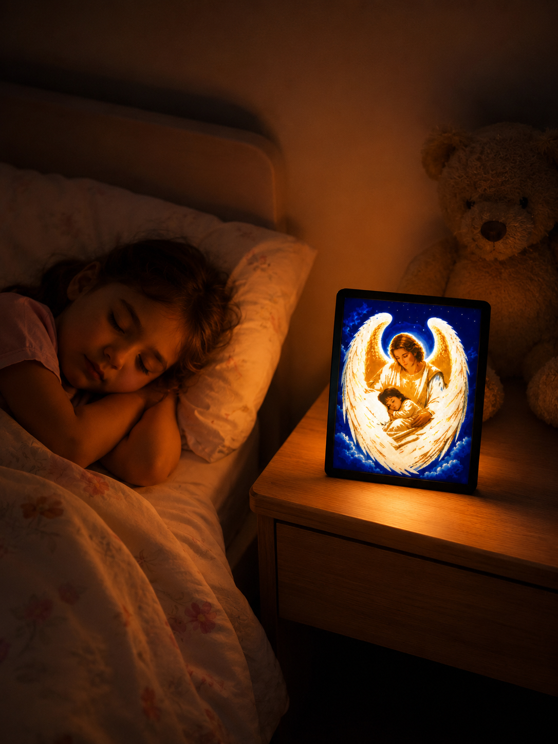 Duerme sin miedo — Lámpara del Ángel de la Guarda para Niña